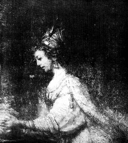 Рисунок Рембрандт. Фрагмент картины «Ассур, Аман и Эсфирь». Масло 